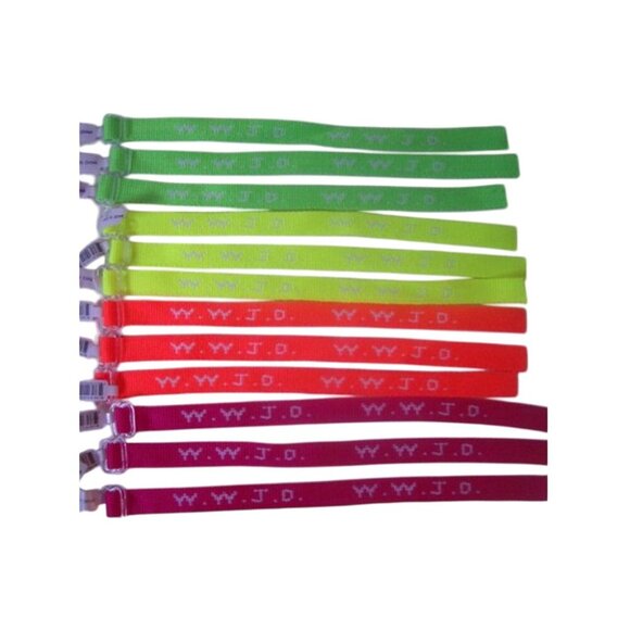WWJD Elastic Bracelets Set 0f 12  fluorescent Adjustable Religious Wristbands Fo - Picture 2 of 2